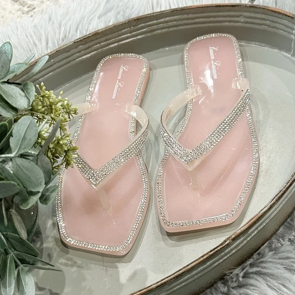 Lauren Lorraine Tampa Flip Flops Light‎ Pink 5.5 Rhinestone Dressy Sandals NIB